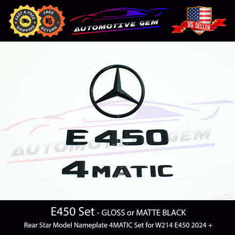 E450 4MATIC Rear Star Emblem Black Letter Badge Logo Set AMG Mercedes W214 2024+ A2148170000 / G A2148175800