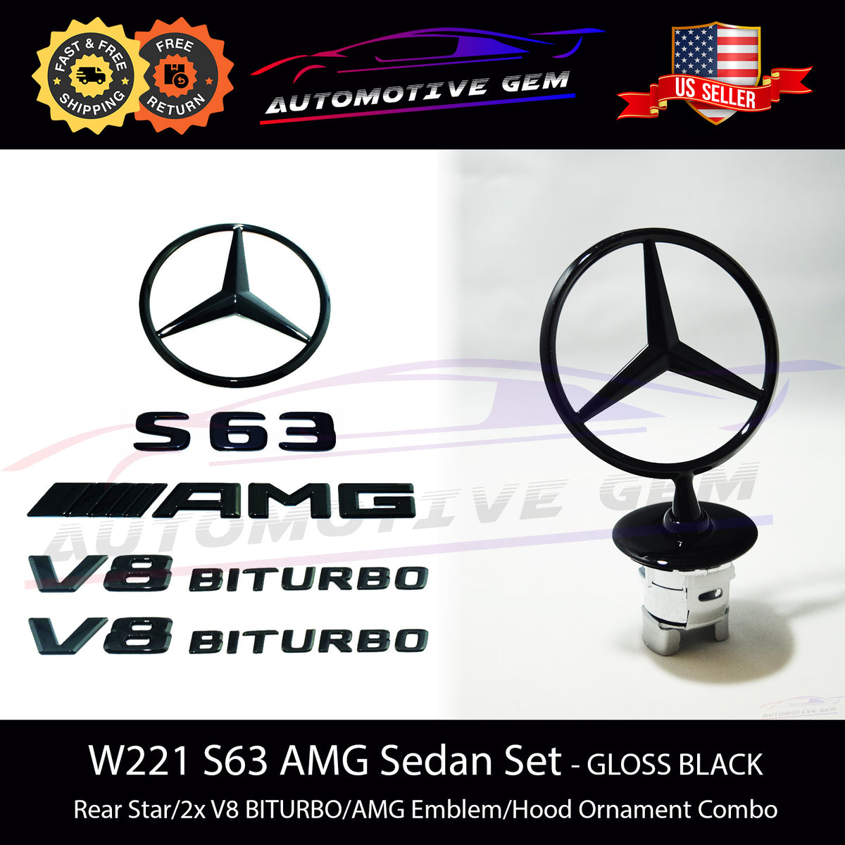thumbnail image 2 of Mercedes-Benz AMG Biturbo 4MATIC Emblem Set – Genuine OEM, Silver, Self-Adhesive, Made In Germany 2 of 6