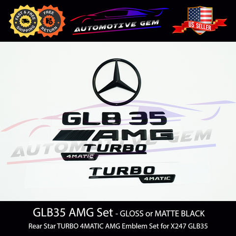 GLB35 AMG TURBO 4MATIC Rear Star Emblem Black Badge Combo Set for Mercedes X247 SUV G A2478175200 G A2478178300 G A2478174300 G A2478177800 G A1778177600 G A1778177800 G A2478174900 G A2478175000 G A2478170016