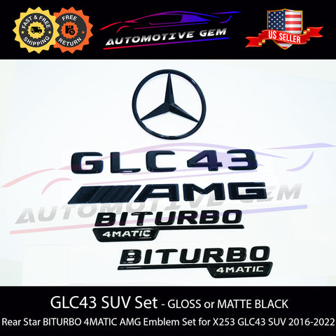 GLC43 SUV AMG BITURBO 4MATIC Rear Star Emblem Black Badge Combo Set for Mercedes X253 G A2538174800 G A2538175000 G A2058172501 G A2058172601 G A2538170016