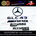 GLC43 COUPE AMG BITURBO 4MATIC Rear Star Emblem Black Badge Combo Set for Mercedes C253 G A2538174900 G A2538175100 G A2058172501 G A2058172601 G A0998108500
