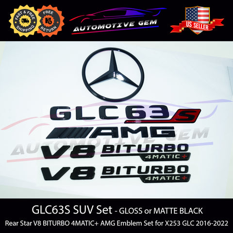 GLC63S AMG V8 BITURBO 4MATIC+ PLUS Rear Star Emblem Black Badge Combo Set for Mercedes X253 SUV G A2538174000 G A2538175000 G A2138179900 G A1678176600 G A2538170016