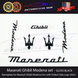 2022+ Maserati Ghibli Emblem Modena Trim LH RH Trident Side Logo BLACK Badge Set