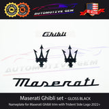 2022+ Maserati Ghibli Emblem Modena Trim LH RH Trident Side Logo BLACK Badge Set