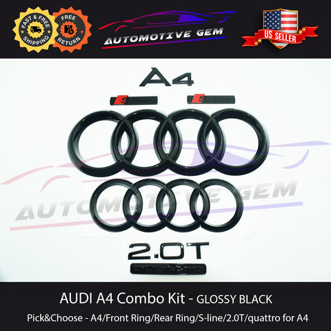 AUDI A4 Emblem BLACK Grille Ring Trunk Ring Quattro 2.0T S Line Kit 2008-2019