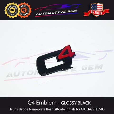 Q4 Emblem GLOSS BLACK Logo Rear Trunk Lid Letter Badge Sticker for Alfa Romeo