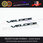 VELOCE Emblem GLOSS BLACK Logo Side Fender Badge for Alfa Romeo GIULIA STELVIO