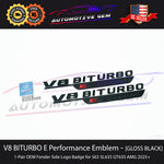 OEM V8 BITURBO E PERFORMANCE AMG Fender Emblem BLACK Badge Mercedes S63 GT63S SL63S