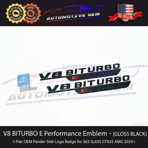 OEM V8 BITURBO E PERFORMANCE AMG Fender Emblem BLACK Badge Mercedes S63 GT63S SL63S