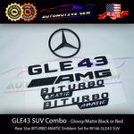 GLE43 AMG BITURBO 4MATIC Rear Star Emblem Black Badge Combo Set for Mercedes W166 SUV G A1668176400  G A1668176300  G A2058172501  G A2058172601  G A1668170016