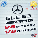 GLE63S AMG V8 BITURBO Rear Star Emblem Black Badge Combo Set for Mercedes W166 SUV 2016-2019