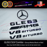 GLE63S AMG V8 BITURBO Rear Star Emblem Black Badge Combo Set for Mercedes W166 SUV 2016-2019