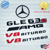 GLE63S COUPE AMG V8 BITURBO Rear Star Emblem Black Badge Combo Set for Mercedes C292 2016-2019