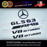 GLS63 AMG V8 BITURBO Rear Star Emblem Black Badge Combo Set for Mercedes X166 2017-2019 G A1668171800  G A1668175300  G A1668170014  G A1668171300  G A1668175900  G A1668172915  G A1668175600   G A1668170116