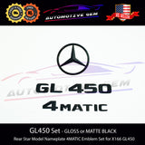 GL450 4MATIC Rear Star Emblem Black Letter Badge Logo Combo Set for AMG Mercedes X166