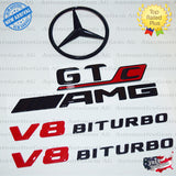 GTC AMG V8 BITURBO Rear Star Emblem Black Badge Combo Set for Mercedes R190 C190 COUPE Convertible Roadster