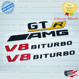 GTR AMG V8 BITURBO Rear Star Emblem Black Badge Combo Set for Mercedes R190 C190 COUPE Convertible Roadster