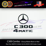 C300 4MATIC Rear Star Emblem Black Letter Badge Logo Combo Set for AMG Mercedes W204 A2047580058