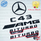 C43 SEDAN AMG BITURBO 4MATIC Rear Star Emblem Black Badge Combo Set for Mercedes W205