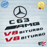 C63S COUPE AMG V8 BITURBO Rear Star Emblem Black Badge Combo Set for Mercedes C205 Convertible Cabriolet 2019-2023