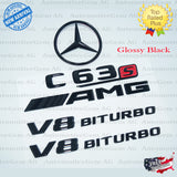 C63S COUPE AMG V8 BITURBO Rear Star Emblem Black Badge Combo Set for Mercedes C205 Convertible Cabriolet 2017-2018 G A2058175500  G A2058175600  G A2058170701  G A2058176101  G A2058171701  G A2058175700  G A2058171901  G A2228171615  G A2228175200  G A2058100018