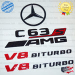 C63S COUPE AMG V8 BITURBO Rear Star Emblem Black Badge Combo Set for Mercedes C205 Convertible Cabriolet 2019-2023