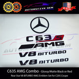 C63S COUPE AMG V8 BITURBO Rear Star Emblem Black Badge Combo Set for Mercedes C205 Convertible Cabriolet 2019-2022 G A2058175500  G A2058175600  G A2058170701  G A2058176101  G A2058171701  G A2058175700  G A2058171901  G A2228171615  G A2228175200  G A2058100018