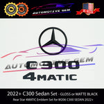 2022+ C300 AMG 4MATIC Rear Star Emblem Black Letter Badge Logo Combo Set for Mercedes W206 SEDAN