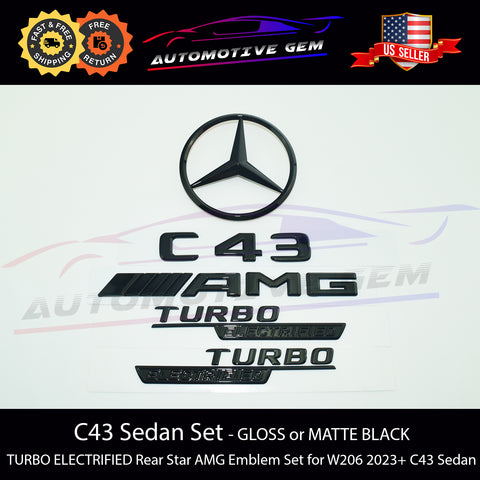 C43 AMG Sedan TURBO ELECTRIFIED Rear Star Emblem Black Badge Set Mercedes W206 G A2068171600  G A2068173400  G A2068174100  G A2068174600  G A2068174700  G A2068173700  G A2068174800  G A2068174900