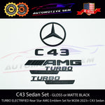 C43 AMG Sedan TURBO ELECTRIFIED Rear Star Emblem Black Badge Set Mercedes W206 2023+