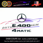 E400 COUPE Rear Star Emblem 4MATIC Black Letter Badge Logo Combo Set for AMG Mercedes C207