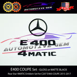 E400 COUPE Rear Star Emblem 4MATIC Black Letter Badge Logo Combo Set for AMG Mercedes C207