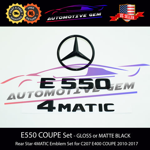 E550 COUPE Rear Star Emblem 4MATIC Black Letter Badge Logo Combo Set AMG Mercedes C207 A2078170216