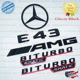 E43 AMG BITURBO 4MATIC Rear Star Emblem Black Badge Combo Set for Mercedes W213 Sedan