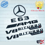 E63S WAGON AMG V8 BITURBO 4MATIC+ PLUS Rear Star Emblem Black Badge Combo Set for Mercedes S213 E63 All Terrain 2018-2023