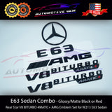 E63S SEDAN AMG V8 BITURBO 4MATIC+ PLUS Rear Star Emblem Black Badge Combo Set for Mercedes W213 E63 2017-2023
