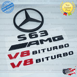 S63 COUPE AMG V8 BITURBO Rear Star Emblem Black Badge Combo Set for Mercedes C217 Convertible Cabriolet 2014-2016