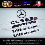 CLS63S AMG V8 BITURBO Rear Star Emblem Black Badge Combo Set for Mercedes W218 G A2188175400  G A2198171015  G A0008170414  G A2188178200  G A2188178600  G A2218171715  G A2228175200  G A2188170016