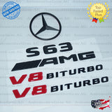 S63 SEDAN AMG V8 BITURBO Rear Star Emblem Black Badge Combo Set for Mercedes W221 2011-2013