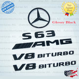 S63 SEDAN AMG V8 BITURBO Rear Star Emblem Black Badge Combo Set for Mercedes W221 2011-2013 A2217580058
