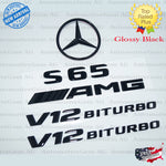 S65 COUPE AMG V12 BITURBO Rear Star Emblem Black Badge Combo Set for Mercedes C217 Convertible Cabriolet 2014-2016 G A2178800005