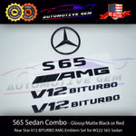 S65 SEDAN AMG V12 BITURBO Rear Star Emblem Black Badge Combo Set for Mercedes W222 2015-2020 G A2228170115  G A2228178100  G A2228174500  G A2228170014  G A2228178300  G A2228174700  G A2228171715  G A2228175300  G A2228170016