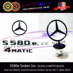 S580e 4MATIC Rear Star Emblem Black Badge Logo Hood Ornament Mercedes W223 Sedan