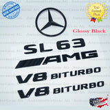 SL63 AMG V8 BITURBO Rear Star Emblem Black Badge Combo Set for Mercedes R231 Roadster Convertible Cabriolet