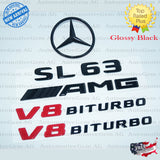 SL63 AMG V8 BITURBO Rear Star Emblem Black Badge Combo Set for Mercedes R231 Roadster Convertible Cabriolet