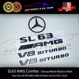 SL63 AMG V8 BITURBO Rear Star Emblem Black Badge Combo Set for Mercedes R231 Roadster Convertible Cabriolet G A2308171215  G A2318172800  G A2318170100  G A2318173000  G A2228178300  G A0008170414  G A2318170300  G A2318170400  G A2318173300  G A2318170216