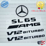 SL65 AMG V12 BITURBO Rear Star Emblem Black Badge Combo Set for Mercedes R231 Roadster Convertible Cabriolet