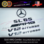 SL65 AMG V12 BITURBO Rear Star Emblem Black Badge Combo Set for Mercedes R231 Roadster Convertible Cabriolet G A2308170915  G A2318172900  G A2318170200  G A2318173000  G A2318170015  G A2318170300  G A2318170500  G A2318173400  G A2318170216