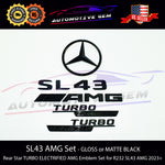SL43 AMG TURBO ELECTRIFIED Rear Star Emblem Black Badge Set Mercedes R232 2022+ G A2328171800  G A2328173900  G A2328170700  G A2328170500  G A2328170400  G A2328173900  G A2328175500  G A2328175600  G A2068174000  G A2068173700  G A2068174800  G A2068174900