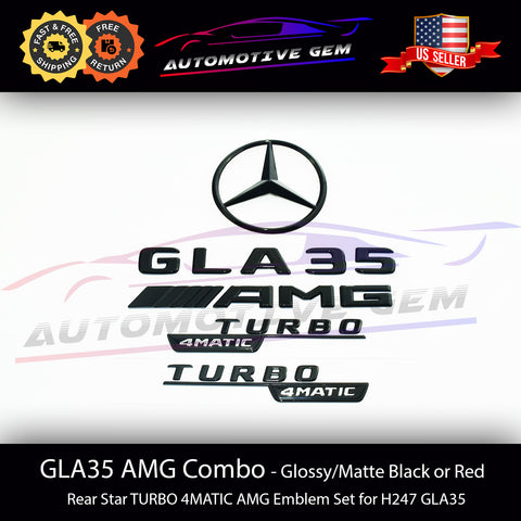 GLA35 AMG TURBO 4MATIC Rear Star Emblem Black Badge Combo Set for Mercedes H247 SUV  G A2478174500  G A2478178000  G A2478176600  G A2478177900  G A1778177600  G A1778177800  G A2478174900  G A2478175000  G A2478170500